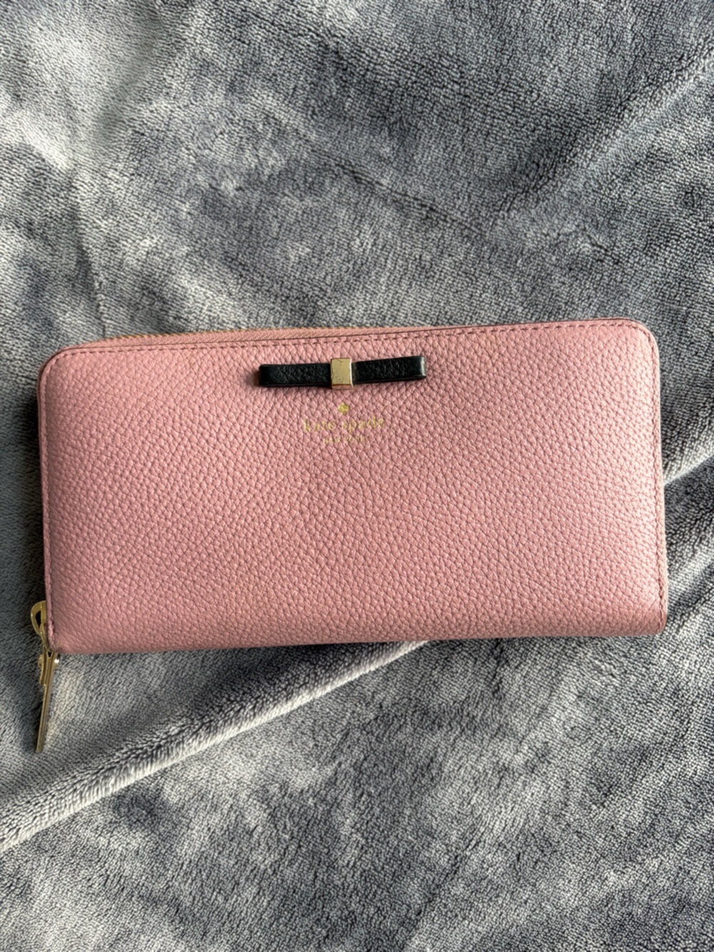 kate spade Pink Zip Around Wallet with Black Bow